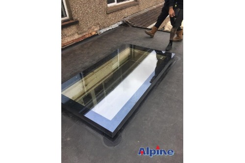 EDPM rubber flat roof with skylight